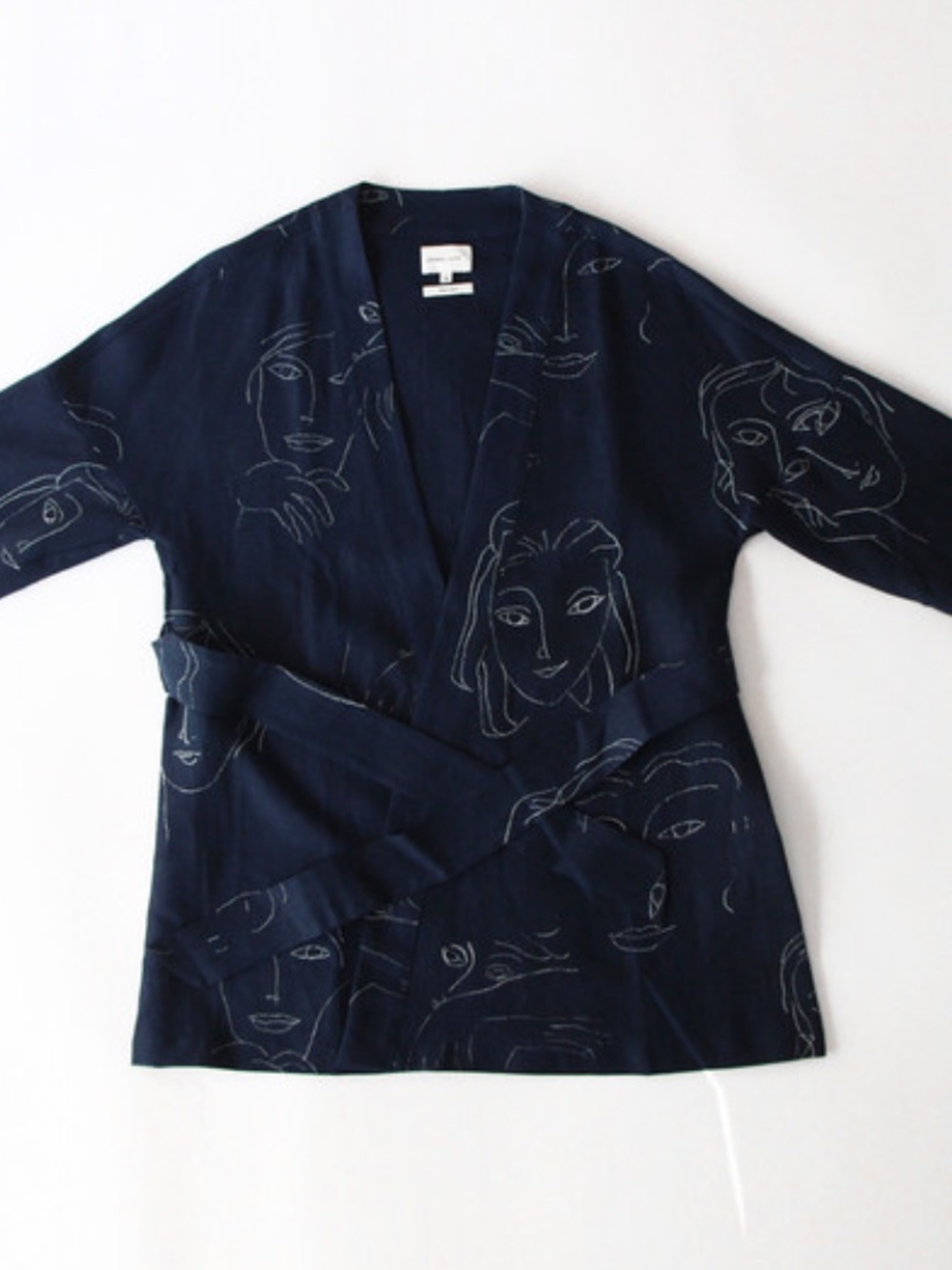 PALOMA WOOL NARINAN KIMONO JACKET Navy Abstract Face Wrap Size 38 fits like M